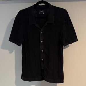 Abercrombie & Fitch SS Black Casual Button Down Ribbed Shirt- XS